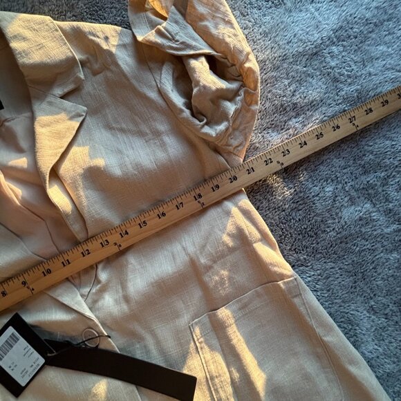 Mina Self Flax Linen Blend Blazer Beige Business Casual L Ruched Sleeve 18995 - Picture 5 of 12